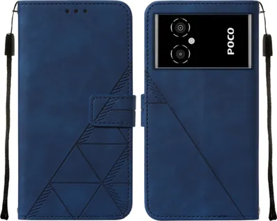 Produktbild von Xiaomi Poco M4 5G Hülle, Schlank Prägung Flip Leder Kartenfächer Schutzhülle mit Ständer für Xiaomi Poco M4 5G / Poco M5 5G Blau