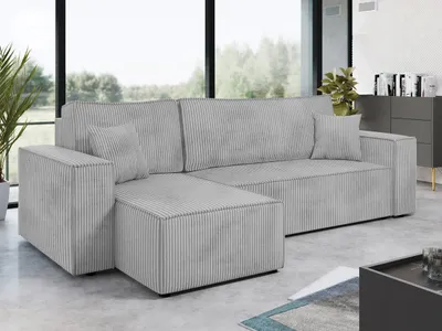 Produktbild von MIRJAN24 Ecksofa Karl Cord mit Bettkasten und Schlaffunktion, Seite universal, Rückenlehne in Form beweglicher Kissen (Farbe: Poso 110)