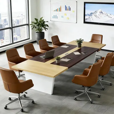 Obrázek produktu pro Konferenční stůl, kancelářský, rozměry 180x100x74 cm, výška nohou 2,5 cm, deska stolu: černá/bílá