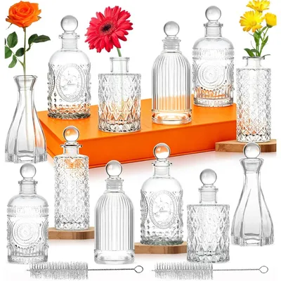 Productafbeelding van Set van 12 mini glazen vaasjes met kurken, geschikt voor bloemen