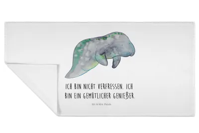 Produktbild von Mr. & Mrs. Panda Handtuch Seekuh Chillen - Weiß - Geschenk, Meer, Essen, kleines, Seekühe, Süßigkeiten, Abnehmen, Flauschtuch, Zucker, gesichtshandtuch, 50x100
