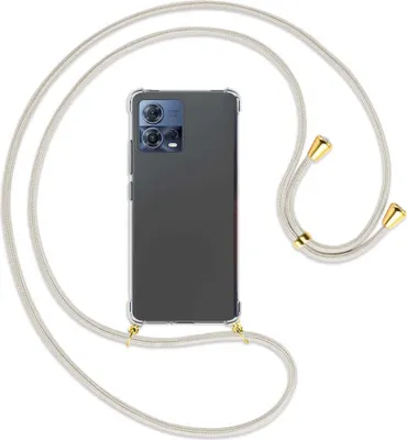 Produktbild von Handykette Backcover-Schutzhülle mit Band (Metall goldfarben) für Motorola Edge 30 Fusion, Moto S30 Pro - broken white