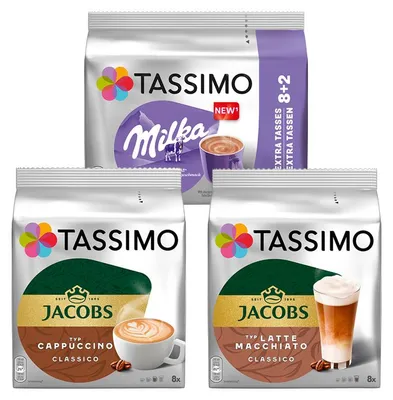 Produktbild von Tassimo Cream Collection 3 Sorten Latte Macchiato Milka Cappuccino 26 Getränke