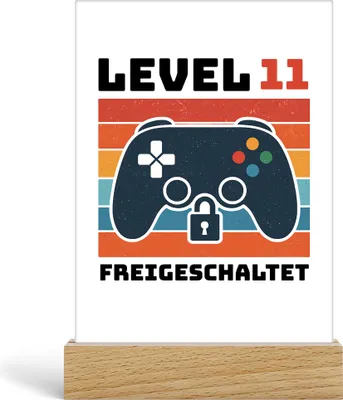 Produktbild von Level 11 freigeschaltet Acrylaufsteller – Retro Controller Gaming Geburtstagsgeschenk für Kinder und Gamer