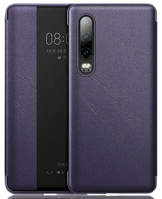 Image de Housse Huawei P30, LaimTop Slim Business Smart View Intelligent Wake up-/Sleep Flip Cuir Cover Housse pour Huawei P30 Violet