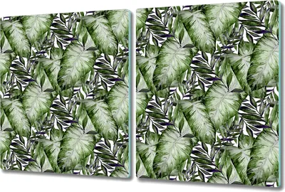 Produktbild von Herd-Abdeckplatte Glas Schneidebrett Ceranfeld-Abdeckung - 2x 40x52 cm - Tropische Blätter