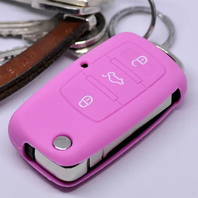 Produktbild von Auto Schlüssel Hülle Silikon Schutz Cover Rosa kompatibel mit VW Seat Skoda bis 11/2009 3 Tasten Klappschlüssel