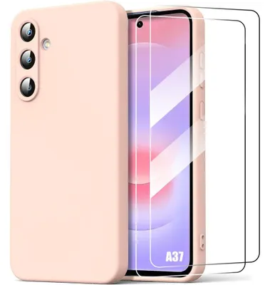 Image de Coque + 2 Verres Trempés pour Samsung Galaxy A37 5G, Silicone Doux Anti-Rayures Antichoc Mat Rose