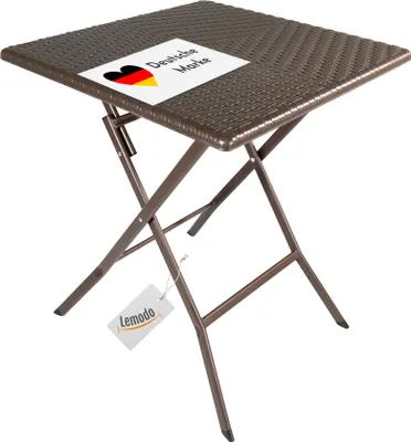 A brown folding table with a rattan-like texture, shown on a white background.