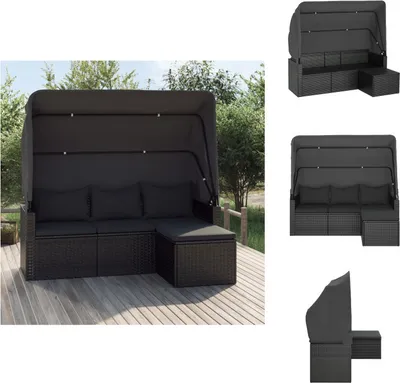 Produktbild von vidaXL 3-Sitzer-Gartensofa mit Dach und Fußhocker Schwarz Poly Rattan -  Gartensofas