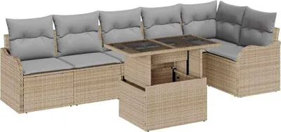 Immagine prodotto di Set divano da giardino vidaXL con cuscini (7 pezzi), beige, in polyrattan