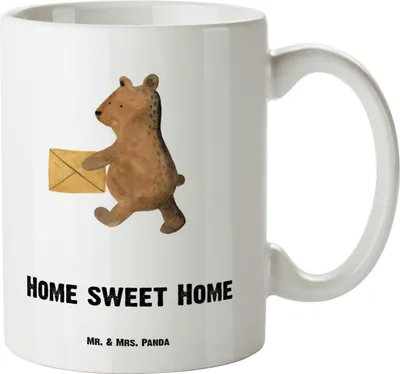 Produktbild von Mr. & Mrs. Panda Pott Bär Zuhause - Weiß - Geschenk, Teddy, Haferl, Einzugsgeschenk Einzug Neues Haus Neue Adresse Umzug Umziehen, Große Teetasse, großer becher, Teepott