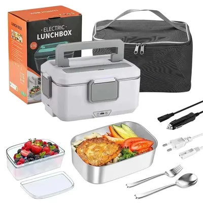 Produktbild von Elektrische Lunchbox - 2-in-1 Speisenwärmer - 90 W - 2,5 l - Auslaufsicher - Tragbar - Edelstahlbehälter
