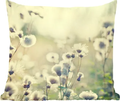 Produktbild von MuchoWow® Zierkissen Sofakissen Wohnzimmer Dekokissen 45x45 cm Blumen - Feld - Weiß - Schlafpolster - Polster für das Sofa