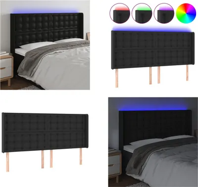 Produktbild von vidaXL LED Kopfteil Schwarz 183x16x118/128 cm Kunstleder - LED Kopfteil - LED Kopfteile - Kopfteil - Bett-Kopfteil