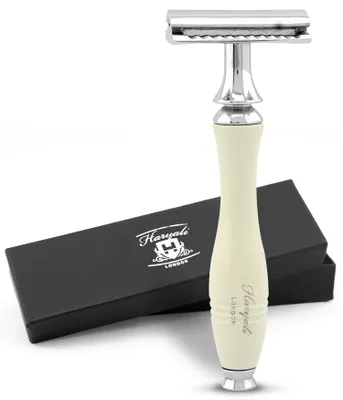 Produktbild von Rasierhobel für Unisex, rutschfester Metallgriff, elfenbeinfarben Pack, Rutschfester, verstellbarer Nassrasierer aus hochwertigem Metall, Abwaschbarer