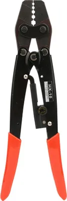 Produktbild von HX 10 Crimpzange aus Kohlenstoffstahl mit Ratschenfunktion für Aderendhülsen (1,25šC10 mm AWG10-6), roter Griff
