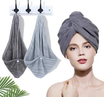 Produktbild von Unyqoos® 2er-Set Mikrofaser-Haarturban mit Knopf – superabsorbierendes Korallenvlies, schnelltrocknend, weich & hautfreundlich, für alle Haarlängen