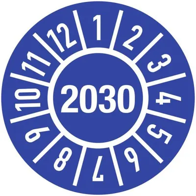 Produktbild von Dreifke® Prüfplakette Jahr 2030 mit Monaten, Dokumentenfolie, Ø 15 mm, 10 Stück