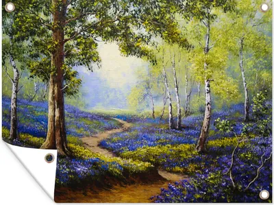 Produktbild von MuchoWow® 120x90 cm Outdoor-Poster Gartendeko Sichtschutz Garten Poster für den Garten  Gemälde - Natur - Wald - Blumen - Ölfarbe