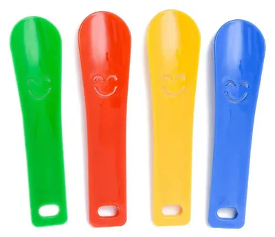 Produktbild von Schuhlöffel Set 4-teilig Kinder Kunststoff Grün Blau Gelb Rosa 15 cm