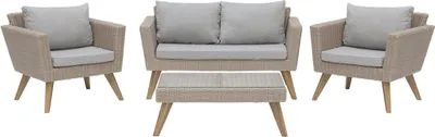 Zdjęcie produktu dla BELIANI Zestaw mebli ogrodowych 4-osobowy wypoczynkowy szaro-brązowy technorattan sofa dwa fotele poduszki stolik kawowy