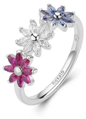 Image de Bague fleur en argent avec zircon Gaia RZGA81 - Circonférence : 54 mm.