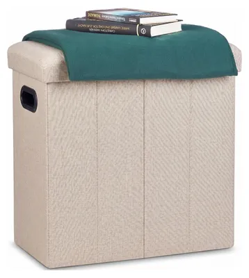 Produktbild von Relaxdays Faltbarer Sitzhocker, HxBxT: 49,5 x 46 x 25,5 cm, mit Stauraum, Griffe, Leinen, Polyester, MDF, beige