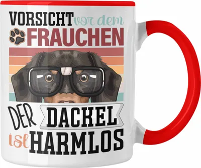 Produktbild von Trendation - Dackel Besitzerin Frauchen Tasse Geschenk Lustiger Spruch Geschenkidee Vorsicht Vor Dem Frauchen (Rot)