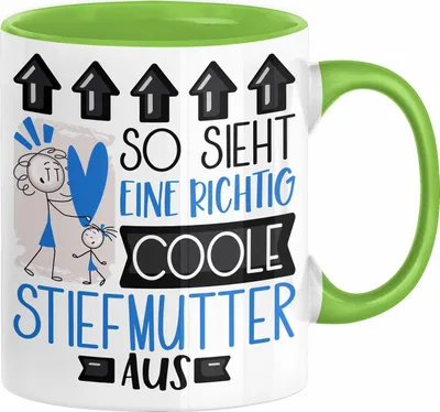Produktbild von Stiefmutter Geschenk Tasse Geschenkidee für Stiefmutter Geburtstag Weihnachten Spruch So Sieht Eine Richtig Coole Stiefmutter Aus Kaffee-Becher  (Grün)