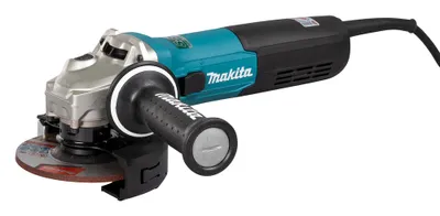 A Makita angle grinder is shown against a white background.
