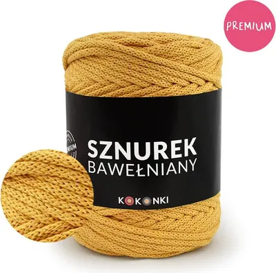 Produktbild von Makramee-Schnur aus Baumwolle PREMIUM by KOKONKI 5 mm/ Ralle 100 m Senfgelb – Perfekt Kordel für Makramee & kreative Projekte
