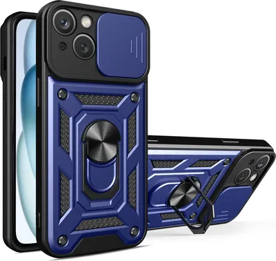 Produktbild von iPhone 15 Plus Hülle mit Magnetische Ring Ständer Halter Dia Kameraschutz TPU Bumper Silikon Schutzhülle für iPhone 15 Plus Blau