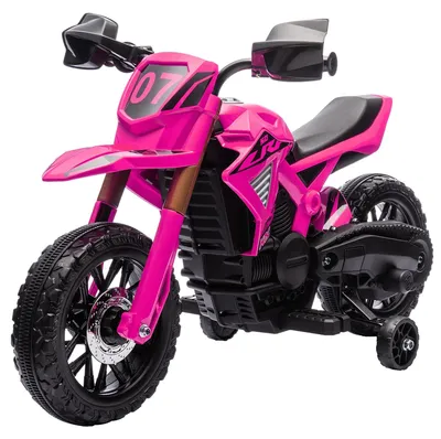 Image de Moto électrique pour enfants, 12V, avec roues stabilisatrices | Couleur : Rose | Dimensions : 57 x 105 x 62 cm