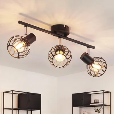 Produktbild von ZMH LED Deckenstrahler 3 Flammig Deckenspot Schwarz E14 Metall Küchenlampe 350° Schwenkbar Wohnzimmerlampe Decke Spots Innen Spotlights Flur Küchen