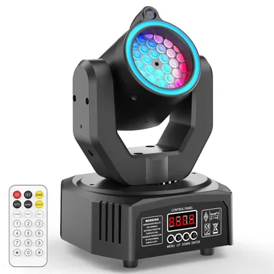 Obrázok produktu pre Mini pohyblivý reflektor – 30W DMX lúč – RGB LED – Stroboskopický efekt ovládaný zvukom – Vhodný pre DJ, diskotéky, párty a pódium – EÚ zástrčka