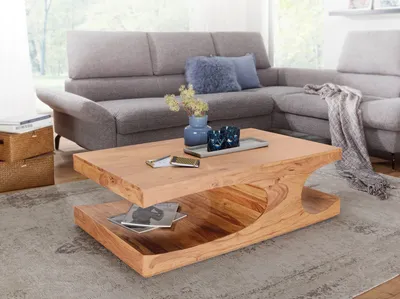 Produktbild von Couchtisch Massivholztisch BUANA 118x70x38 cm mit Ablage Holz Akazie