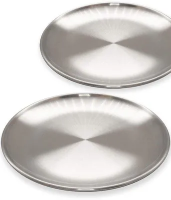 Productafbeelding van Unyqoos® Camping-bord van roestvrij staal, diameter 20 cm, onbreekbaar, plat, hoogte 1,5 cm – set van 2, zilver