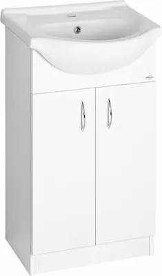 A white bathroom vanity with a sink on top.