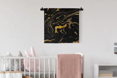 Produktbild von MuchoWow® Wandteppich Wandbehang Muster - Gold - Schwarz 60x60 cm Tapisserie Dekoration Wandtuch - Dekorationen - Wand Decke