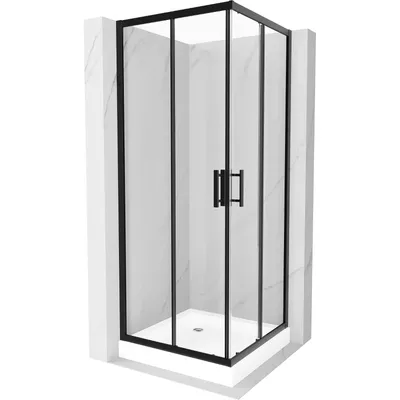 Obrázek produktu pro Mexen Rio čtvercový sprchový kout 80 x 80 cm, Průhledné, Černá + sprchová vanička Rio, Bílá - 860-080-080-70-00-4510