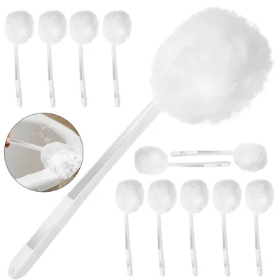 Produktbild von 12er-Pack WC-Bürsten mit weichem Schwamm, 28 cm WC-Mopps aus Baumwolle, wiederverwendbarer, weißer Reinigungsmopp mit langem Kunststoffgriff