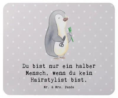 Produktbild von Mr. & Mrs. Panda Mouse Pad Hairstylist Herz - Grau Pastell - Geschenk, Lustig, laptop mousepad, Friseursalon, Mauspad, Spruch, Frisör, mousematte