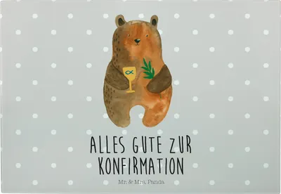 Produktbild von Mr. & Mrs. Panda Vesperplatte Bär Konfirmation - Grau Pastell - Geschenk, Gottesdienst, Schneidebrett Glas, Teddy, Schneideplatte, Großes, Kirche, vesperbrett