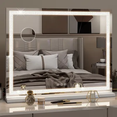 Produktbild von Puluomis Kosmetikspiegel 70x55 cm dimmbar mit LED Diamanten Design, 3 Farben Hollywood Spiegel, Schminkspiegel USB Type C Tischspiegel Wandspiegel