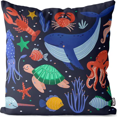 Produktbild von VOID Meerestiere Wal Krebs Fische Kissenbezug Kissenhülle Sofakissen Kissen Deko Outdoor-Kissen Dekokissen