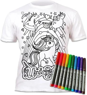 Productafbeelding van Planet Kleur-in eenhoorn T-shirt met 10 niet-giftige wasbare magische pennen - Kleur-binnen en was uit T-shirt