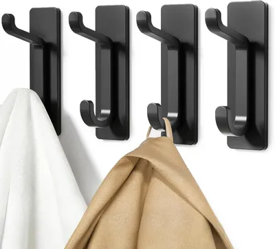 Produktbild von Handtuchhalter für Bad und Küche, Wandmontage mit Klebehaken, kein Bohren erforderlich, wasser- und rostfrei, schwarz, 4 Stück