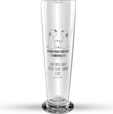 Produktbild von Mr. & Mrs. Panda Bierglas Axolotl Liebe - Transparent - Geschenk, Valentinstag, Bierbecher, Trinkglas, Glasbecher, Glasbierglas, Bier Glas