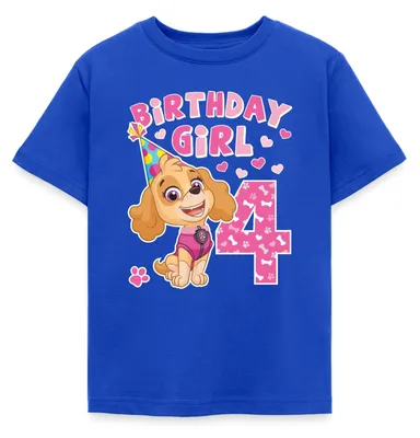Produktbild von Spreadshirt Paw Patrol Geschenk 4 Jahre 4. Geburtstag Skye Kinder T-Shirt, 122/128 (7-8 Jahre), Royalblau